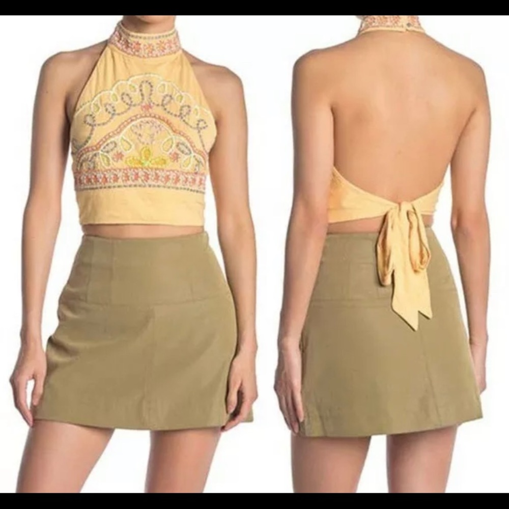 Free People GOA Embroidered Halter Tank NWT $98